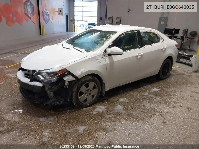 2T1BURHE8GC643035 2016 Toyota Corolla Le