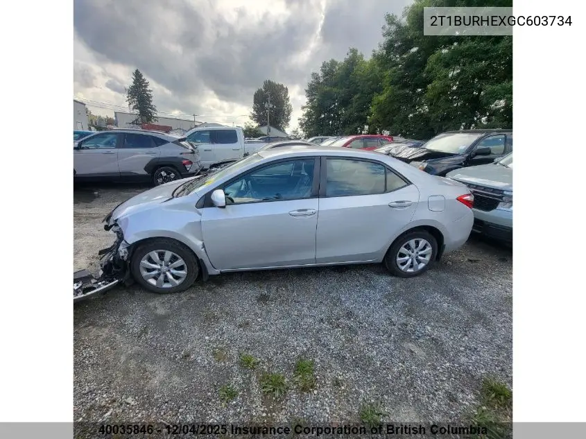 2T1BURHEXGC603734 2016 Toyota Corolla L/Le/Le Pls/Prm/S/S Pls
