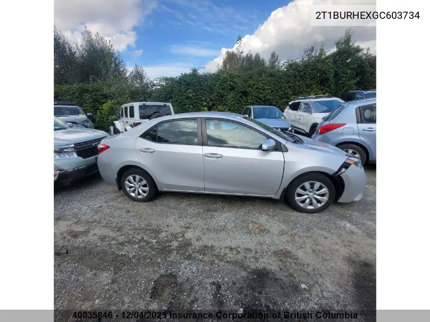2T1BURHEXGC603734 2016 Toyota Corolla L/Le/Le Pls/Prm/S/S Pls