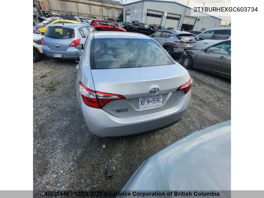 2T1BURHEXGC603734 2016 Toyota Corolla L/Le/Le Pls/Prm/S/S Pls