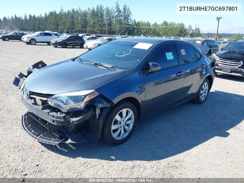 2016 Toyota Corolla Le VIN: 2T1BURHE7GC697801 Lot: 40265752