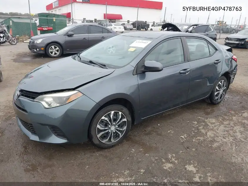 5YFBURHE4GP478763 2016 Toyota Corolla Le