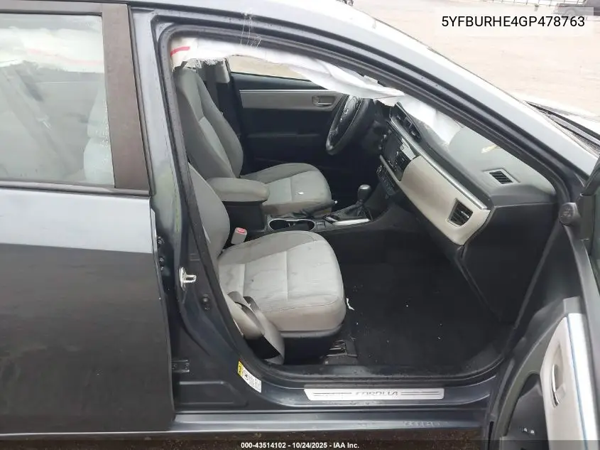 5YFBURHE4GP478763 2016 Toyota Corolla Le