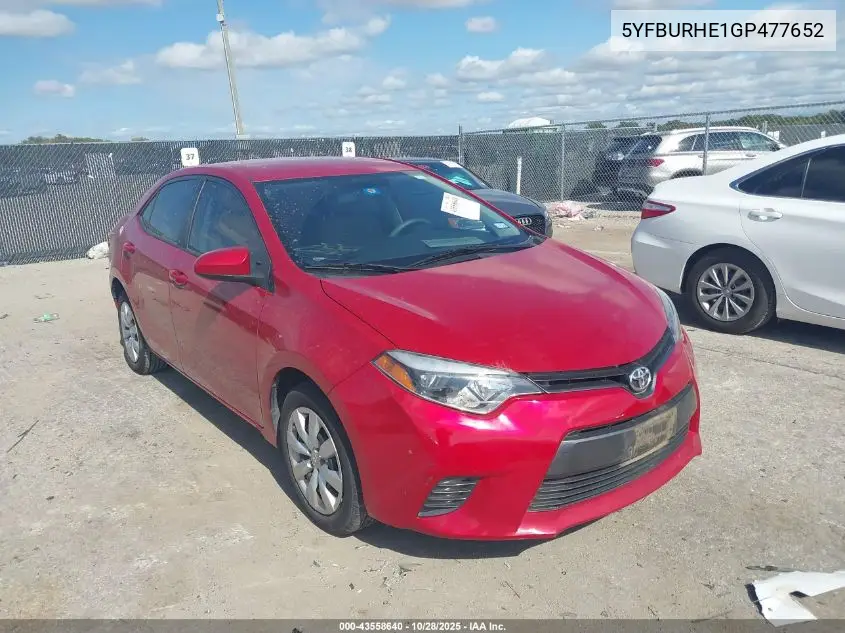 5YFBURHE1GP477652 2016 Toyota Corolla Le
