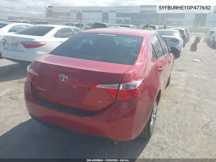 5YFBURHE1GP477652 2016 Toyota Corolla Le