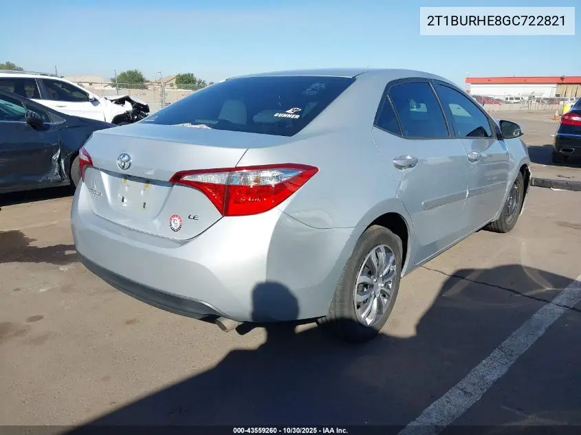 2T1BURHE8GC722821 2016 Toyota Corolla Le