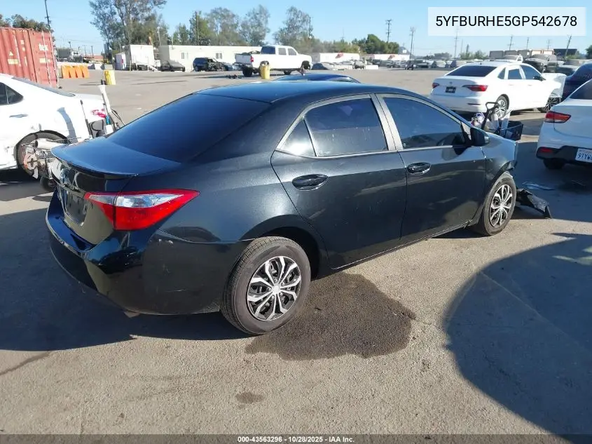 5YFBURHE5GP542678 2016 Toyota Corolla L