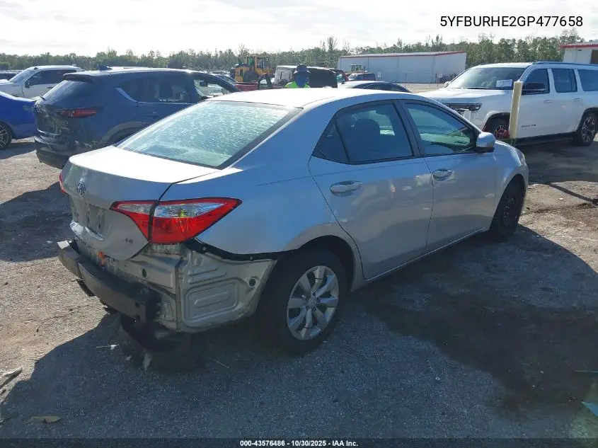 5YFBURHE2GP477658 2016 Toyota Corolla Le