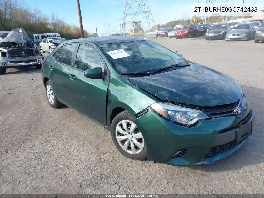 2T1BURHE0GC742433 2016 Toyota Corolla Le