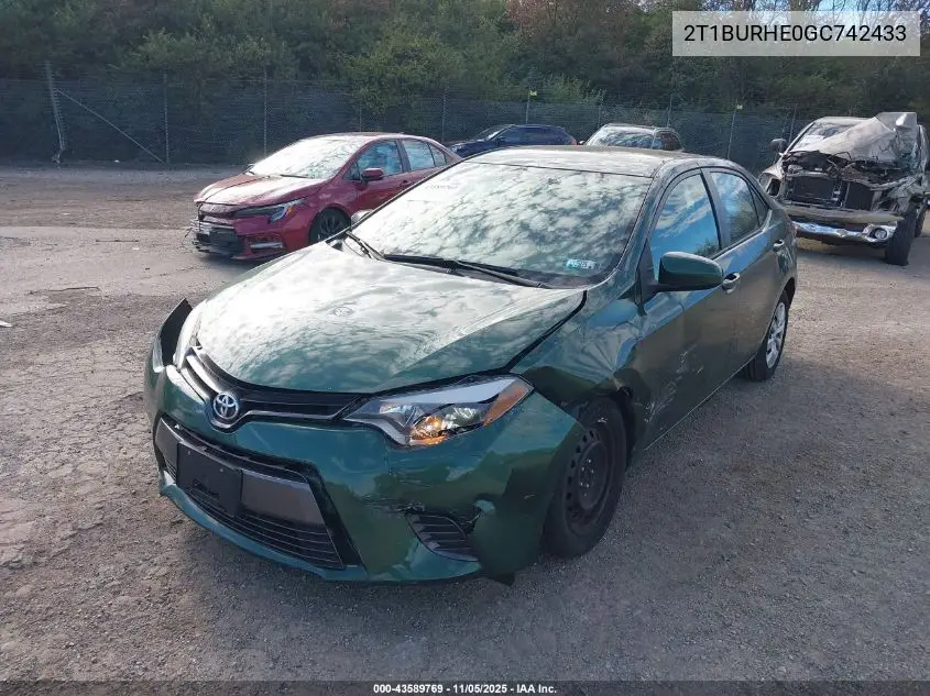2T1BURHE0GC742433 2016 Toyota Corolla Le