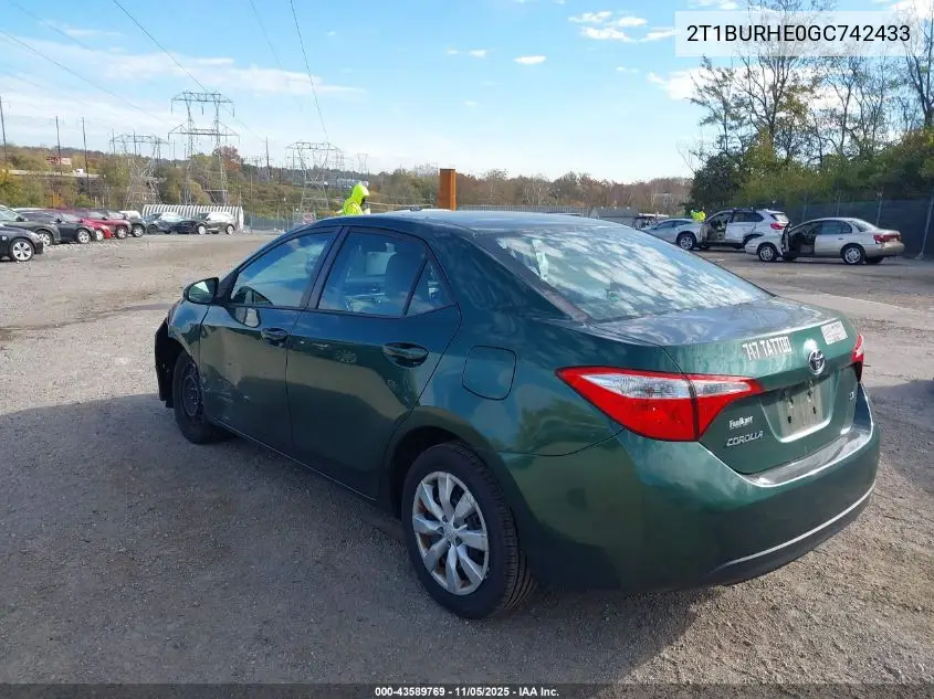 2T1BURHE0GC742433 2016 Toyota Corolla Le