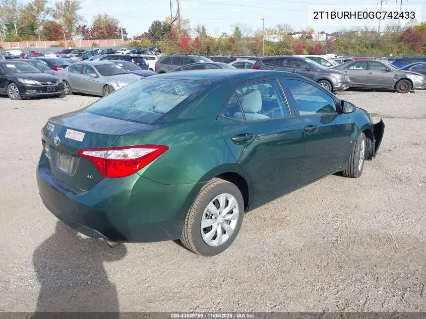 2T1BURHE0GC742433 2016 Toyota Corolla Le
