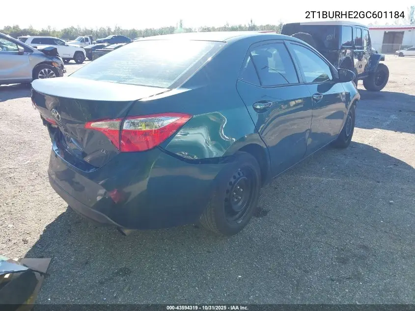 2T1BURHE2GC601184 2016 Toyota Corolla Le