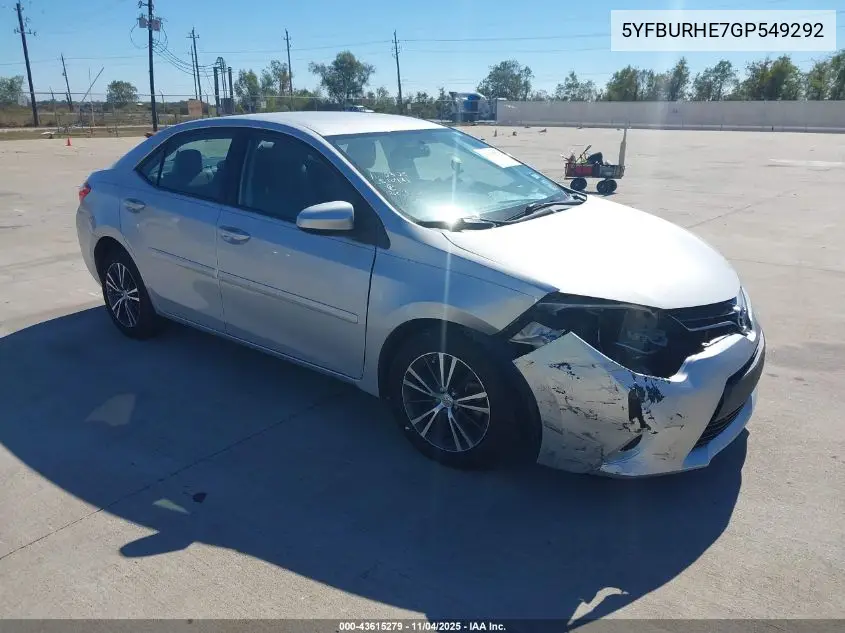 5YFBURHE7GP549292 2016 Toyota Corolla Le Plus