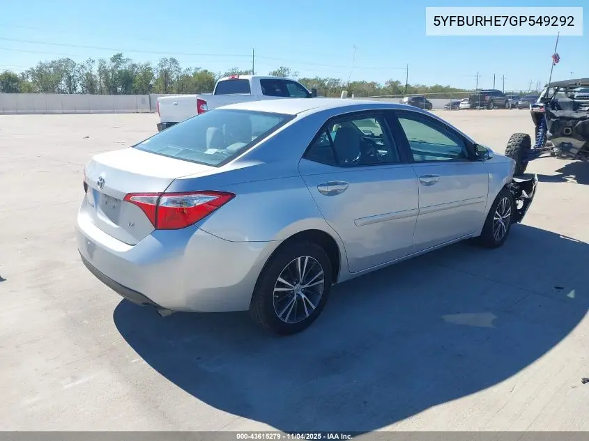 5YFBURHE7GP549292 2016 Toyota Corolla Le Plus