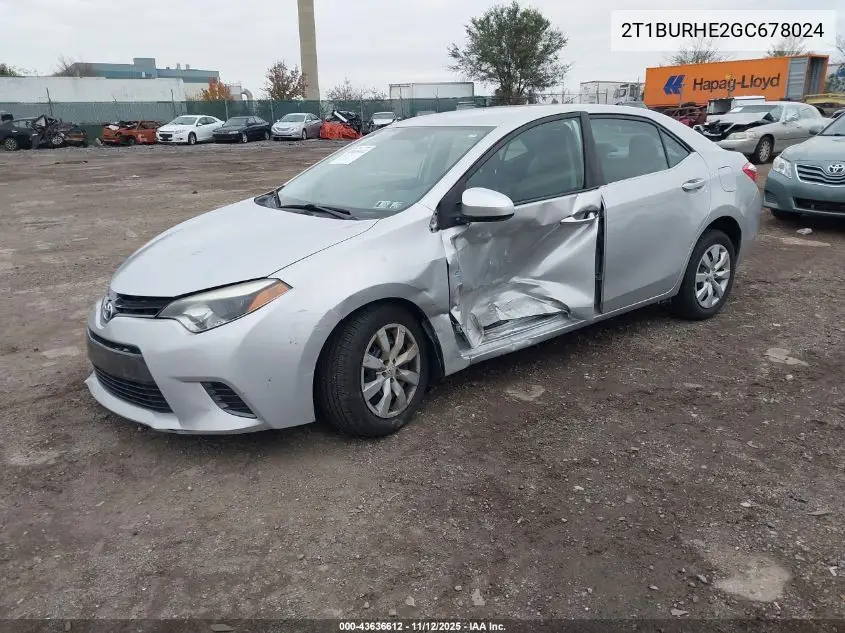 2T1BURHE2GC678024 2016 Toyota Corolla Le
