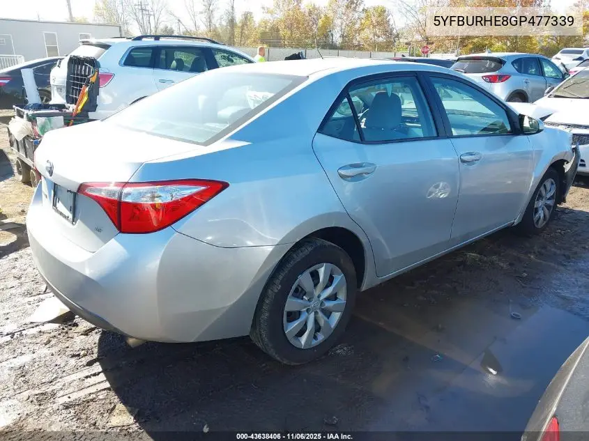 5YFBURHE8GP477339 2016 Toyota Corolla Le