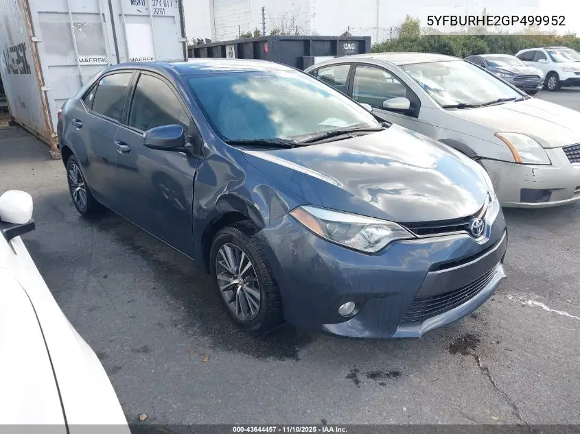 5YFBURHE2GP499952 2016 Toyota Corolla Le Plus