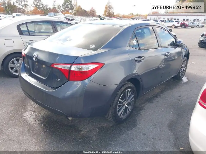 5YFBURHE2GP499952 2016 Toyota Corolla Le Plus