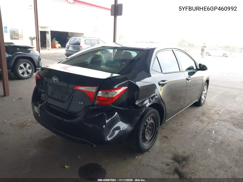 5YFBURHE6GP460992 2016 Toyota Corolla Le
