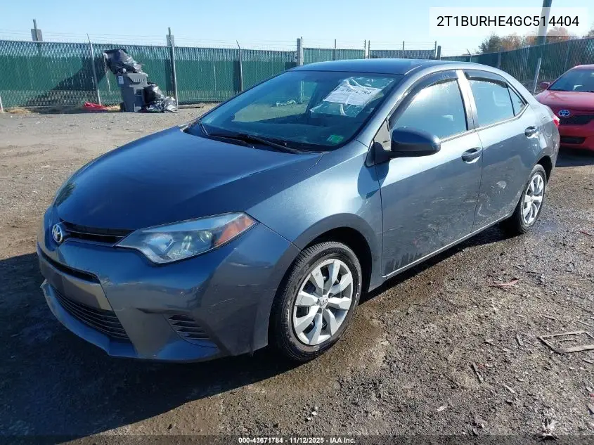 2T1BURHE4GC514404 2016 Toyota Corolla Le