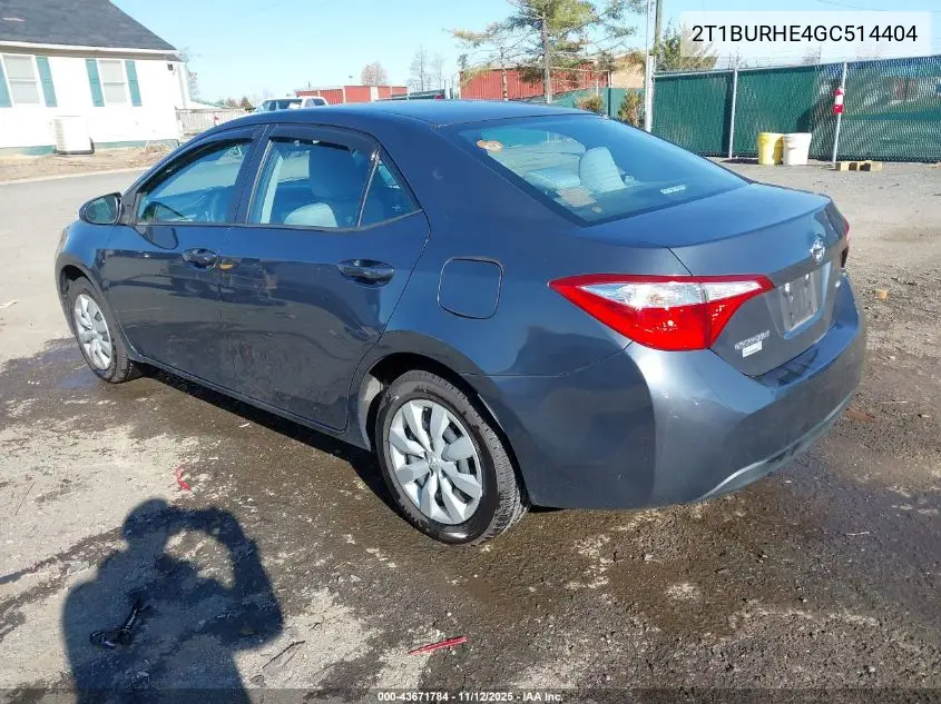 2T1BURHE4GC514404 2016 Toyota Corolla Le