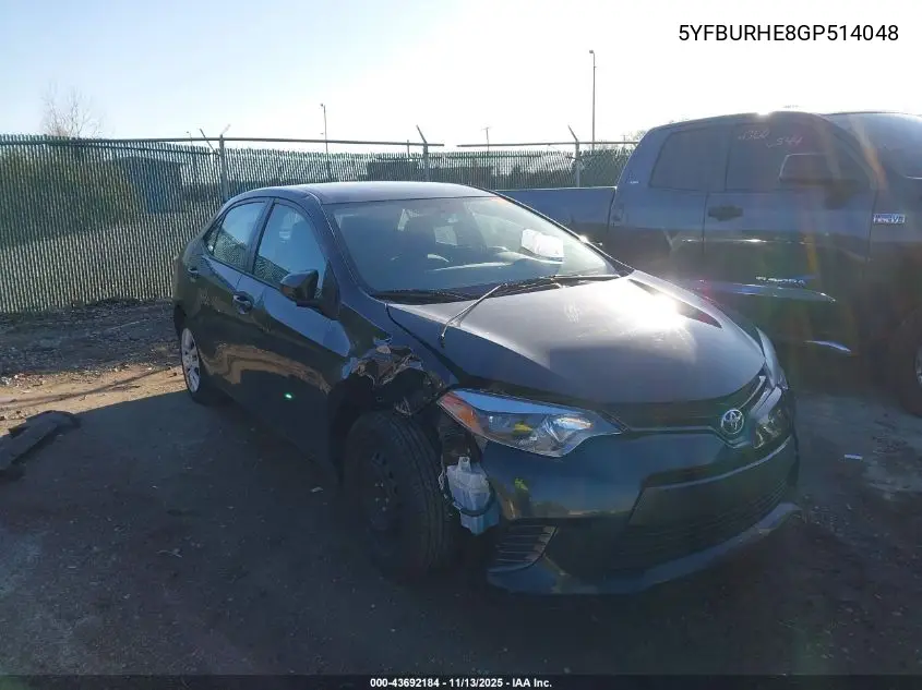 5YFBURHE8GP514048 2016 Toyota Corolla Le