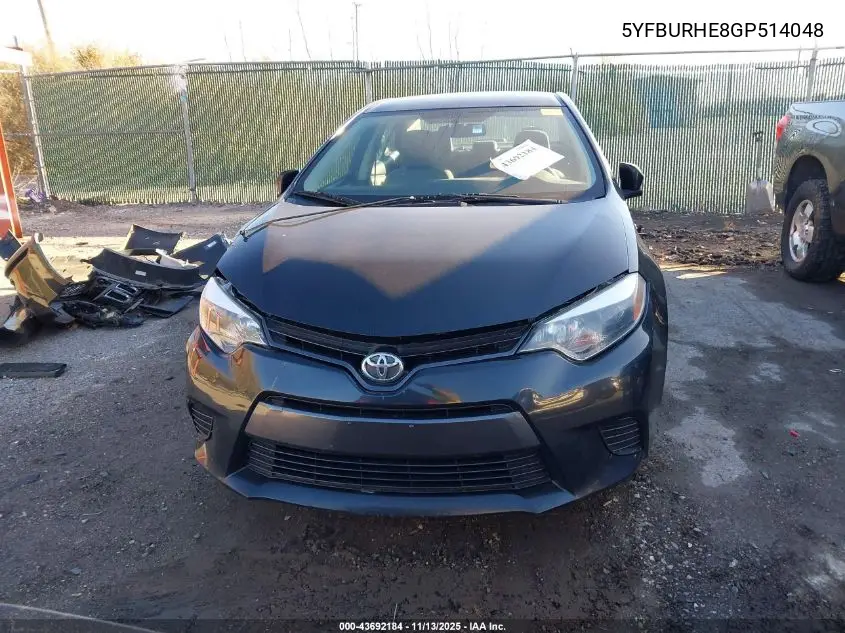 5YFBURHE8GP514048 2016 Toyota Corolla Le
