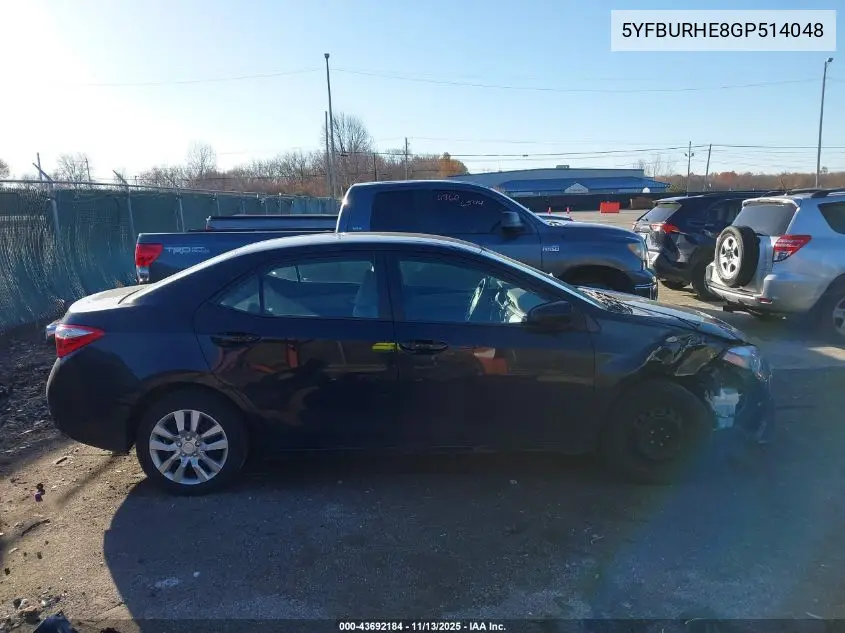 5YFBURHE8GP514048 2016 Toyota Corolla Le