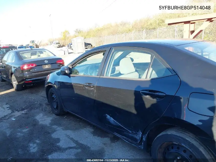 5YFBURHE8GP514048 2016 Toyota Corolla Le
