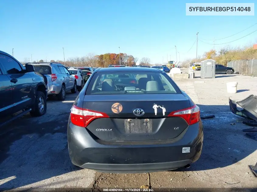 5YFBURHE8GP514048 2016 Toyota Corolla Le