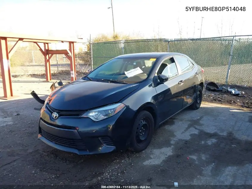 5YFBURHE8GP514048 2016 Toyota Corolla Le