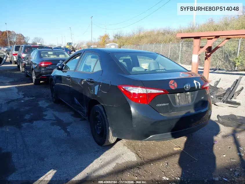 5YFBURHE8GP514048 2016 Toyota Corolla Le