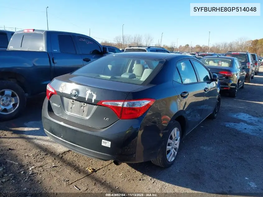 5YFBURHE8GP514048 2016 Toyota Corolla Le