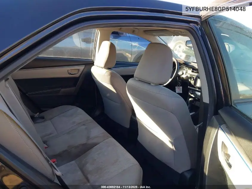 5YFBURHE8GP514048 2016 Toyota Corolla Le