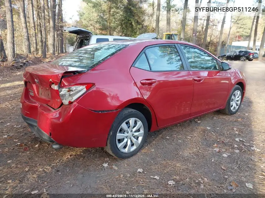 5YFBURHE8GP511246 2016 Toyota Corolla Le