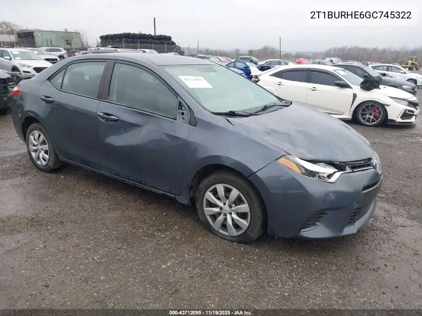 2T1BURHE6GC745322 2016 Toyota Corolla Le