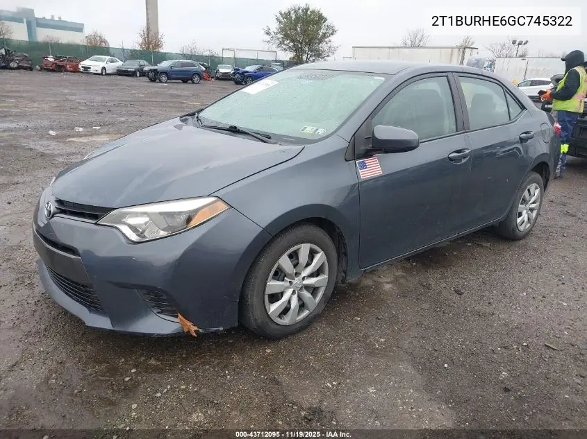2T1BURHE6GC745322 2016 Toyota Corolla Le