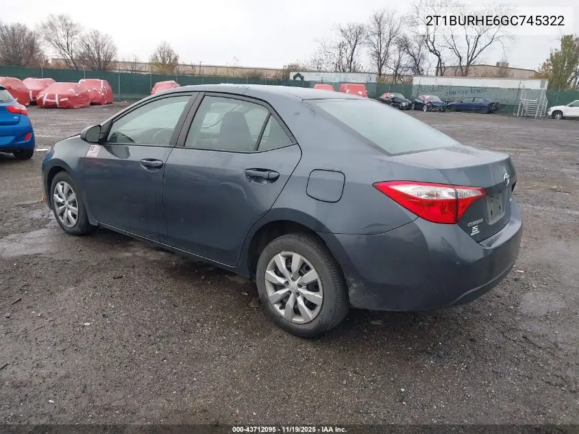2T1BURHE6GC745322 2016 Toyota Corolla Le