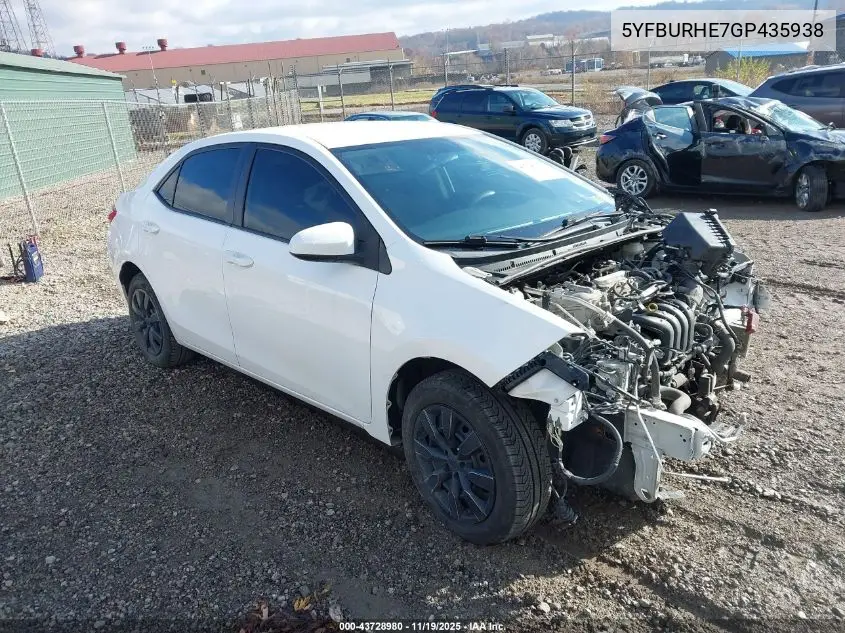 5YFBURHE7GP435938 2016 Toyota Corolla Le