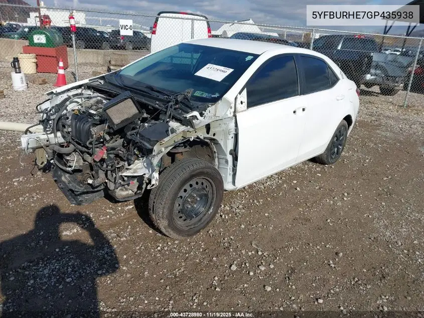 5YFBURHE7GP435938 2016 Toyota Corolla Le