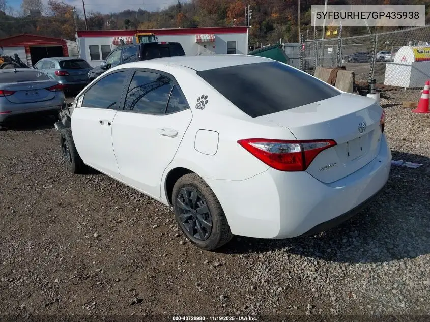 5YFBURHE7GP435938 2016 Toyota Corolla Le