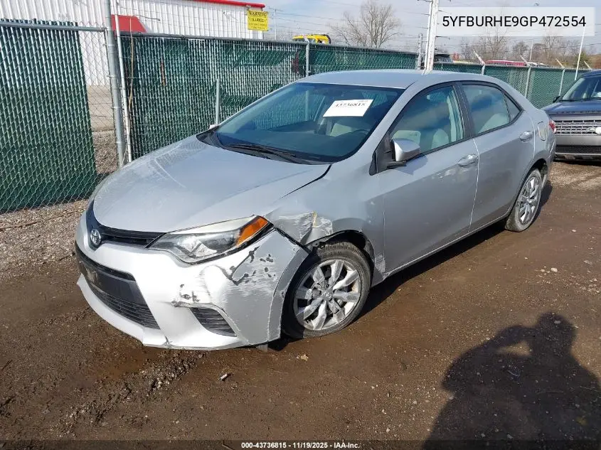 5YFBURHE9GP472554 2016 Toyota Corolla Le