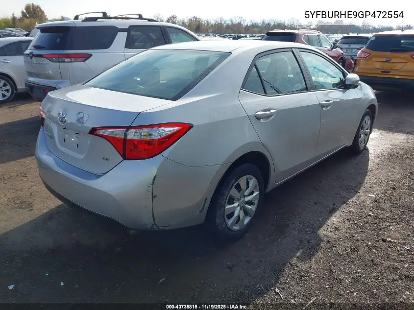 5YFBURHE9GP472554 2016 Toyota Corolla Le