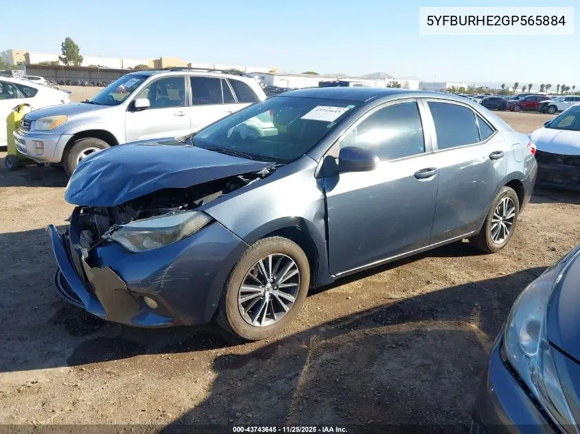 5YFBURHE2GP565884 2016 Toyota Corolla Le Plus