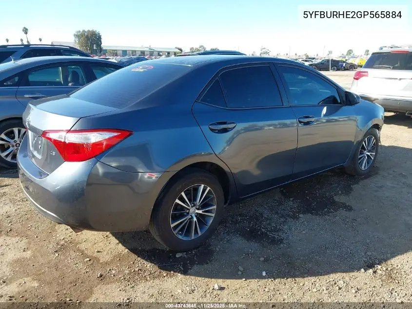 5YFBURHE2GP565884 2016 Toyota Corolla Le Plus