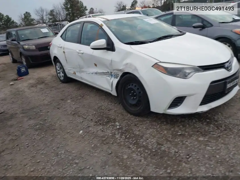 2T1BURHE0GC491493 2016 Toyota Corolla Le