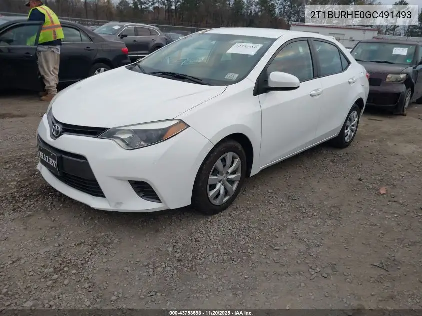 2T1BURHE0GC491493 2016 Toyota Corolla Le