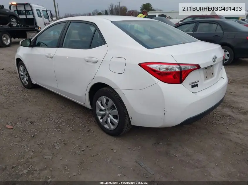 2T1BURHE0GC491493 2016 Toyota Corolla Le