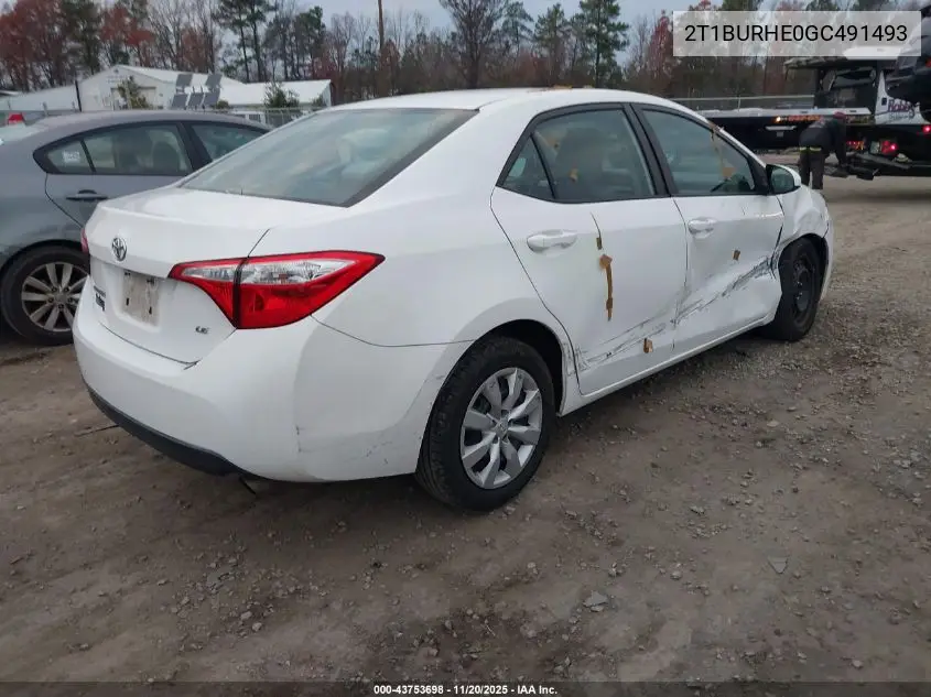 2T1BURHE0GC491493 2016 Toyota Corolla Le